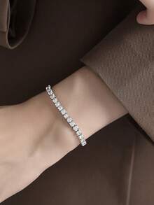 1pc Fashionable Crystal Tennis Bracelet - Silver - View 2