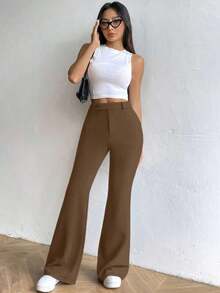 Pantalones acampanados de cintura alta - Marrón - Ver 4
