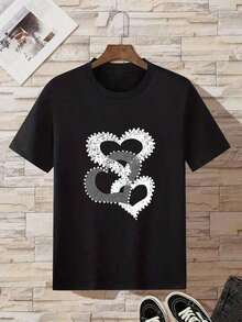 Camiseta de mujer con estampado de letras, holgada y casual, con diseño estampado, sencilla y elegante. - Negro - Ver 3