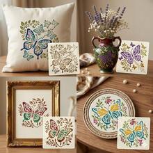 4 Pcs Honeybee & Butterfly Painting Stencils, Reusable Insect Floral Vine Templates For Painting On Wall, Fabric, Canvas, Scrapbook, Journal, DIY Craft Supplies For Home Decor, Nature Aesthetic Hollow-Out Stencils - Sets - View 5