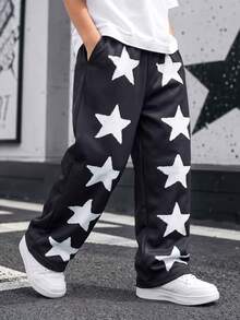 1pc Boys' Y2K American Street Style Wide Leg Loose Straight Casual Long Pants - Black - View 3