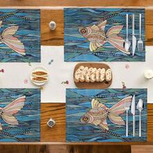 1pc/4pcs/6pcs Printed Linen Placemats, Suitable For Dining Table, All Season Decor, Modern Washable Table Mats, Home Decor, Coasters, Kitchen Dining Mats, Indoor Outdoor Party Decoration, Ideal Gift - Multicolor - View 3