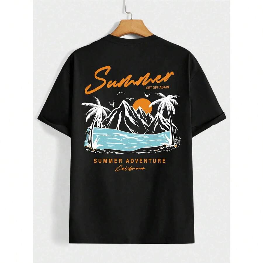 Summer Set Off Again Adventure California Camiseta de hombre de algodón holgada Ropa de moda Sudaderas Top de verano extragrandes - Negro - Ver 1
