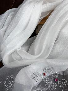 1pc Elegant Breathable Windproof Headscarf Shawl With Colorful Rhinestone Floral Pattern - White - View 3