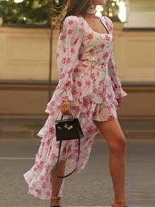 Vestido largo primavera 2026, holgado plisado con estampado, estilo casual elegante - Rosa - Ver 5