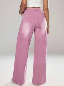 Jeans de mezclilla casuales de unicolor para mujer - Rojo - Ver 2