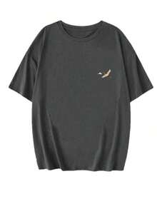 New Summer Short-Sleeved Round Neck T-Shirt, Casual Style With Wave And Japanese Crane Print, A Versatile And Elegant Blouse For Women - 深灰色 - 查看 4
