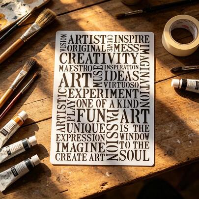 1pc 11.8x8.3 Inch Art Word Stencil, Reusable Washable Inspirational Quotes Painting Template, Creative Typography Craft Stencil For Wall Art, Canvas, Fabric, Wood, Journal & Scrapbooking Decor