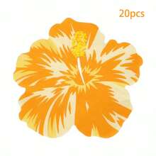 10个/20个/50个黄色芙蓉花纸盘（散装）和棕榈叶夏威夷主题芙蓉花一次性纸盘，热带树叶餐巾纸，夏季夏威夷派对用品装饰 - 黃色 - 查看 9