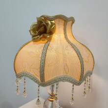Vintage Champagne Gold Floral Lamp Shade With Crystal Beaded Tassels, Victorian Palace Style Lampshade For Table Lamp, Bedroom Living Room Decor - Fabric Princess Lampshade - View 8