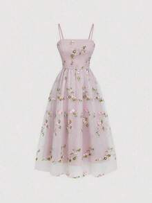 MOD Vestido de tirantes de malla con bordado floral para mujer - Rosa 4 - Ver 3