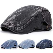 1 chiếc mũ lưỡi trai denim bạc màu, kiểu mũ Ivy Newsboy cổ điển, mũ beret vành cong điều chỉnh được, kiểu dáng thường ngày. - A - Xem 1