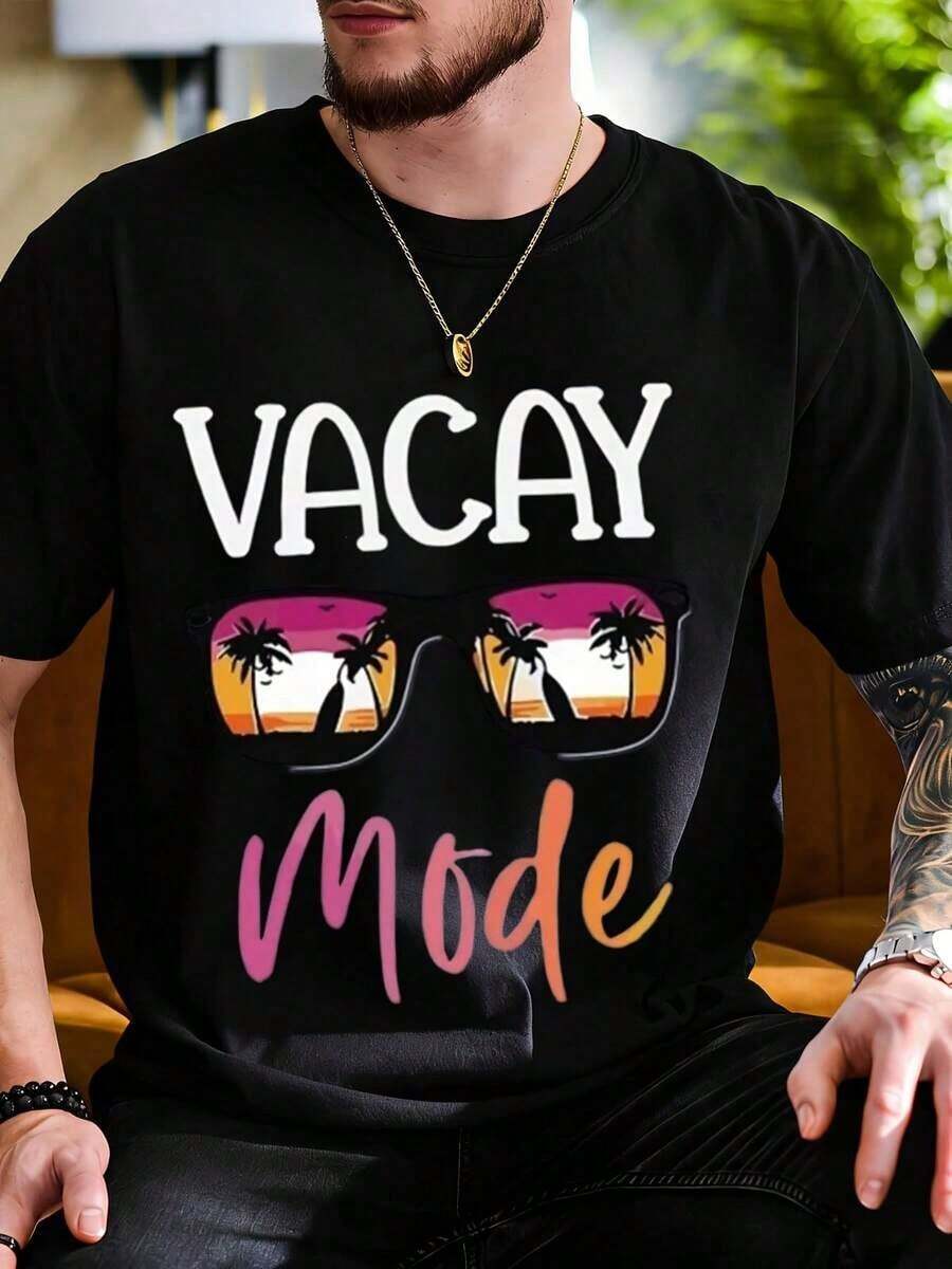 Camiseta Vacay Mode Sungles con diseño de palmera, atardecer, verano, playa, día de vacaciones, para hombres, mujeres, unisex, ropa casual, regalo para fiesta. - Negro - Ver 1