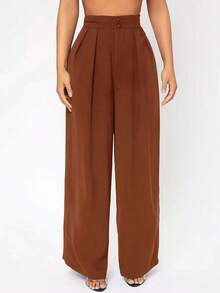 Pantalones negros de vestir de cintura alta con pliegues y pierna ancha - Marrón - Ver 1