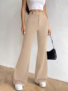Pantalones casuales de unicolor para mujer - Caqui - Ver 8