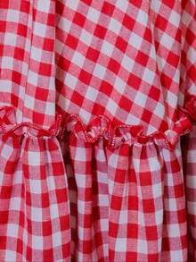 Conjunto top a cuadros cintura ajustada falda midi verano 2026 - Traje de cuadros rojos - Ver 10