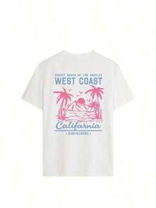 Women's Short-Sleeved, Round-Neck T-Shirt In A Casual, Summery Style, Featuring A Simple And Versatile Palm Tree Slogan Print, Suitable For Everyday Wear. Graphic T-Shirt, Women's Vacation Top. - 白色 3 - 查看 3