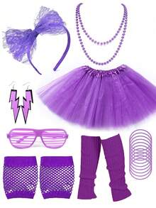 Bộ trang phục dự tiệc disco thập niên 80 neon, gồm váy tutu, băng đô, kính thời trang và tất giữ ấm chân, hoàn hảo cho các đêm nhạc retro, các buổi tiệc rave và các sự kiện cosplay. - nhiều màu - Xem 13