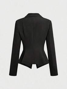 Set de 2 piezas Traje formal elegante de negocios: Blazer + Falda con abertura en el bajo - Negro - Ver 7