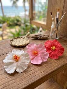 1-10件 9.5cm 紮染花卉側夾，白色粉色黃色極簡風女性日常度假髮飾 - 彩色 - 查看 4