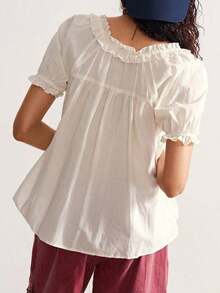 Blusa holgada de manga corta de unicolor tejida de estilo casual para mujer - Café integral - Ver 9