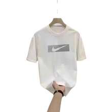 Camiseta de verano de algodón puro de manga corta para hombre, moderna, holgada, estampada, estilo americano, versátil, transpirable, de peso pesado, con cuello redondo. 9ETA - 250 g de algodón puro - blanco - Ver 5