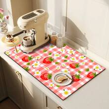 1pc Plaid & Floral Strawberry Pattern Absorbent Mat, Suitable For Cafes And Home Use, Multipurpose Draining Pad, Household Gift, Tabletop Decor - XYLSD-367 - View 3