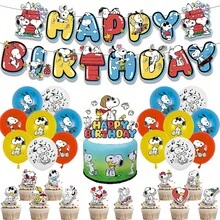 12件/30件套可爱史努比主题派对装饰，包括横幅、蛋糕、气球、生日派对装饰、蛋糕装饰插牌，完美的派对礼物，粉丝节日礼物 - 彩色 - 查看 7