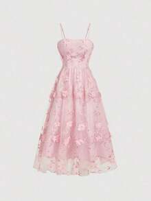 MOD Vestido de tirantes de malla con bordado floral para mujer - Rosa 3 - Ver 2