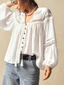 Camisa holgada de mujer tejida de unicolor - Blanco - Ver 9