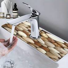 1pc Pebble Pattern Printed Faucet Mat, Durable Polyester, Quick Drying, Easy To Clean, Suitable For Kitchen And Bathroom, Easy To Install, Daily Decor, Gift, Bathroom Mat, Durable Faucet Mat, Faucet Accessory - Multicolor - View 3