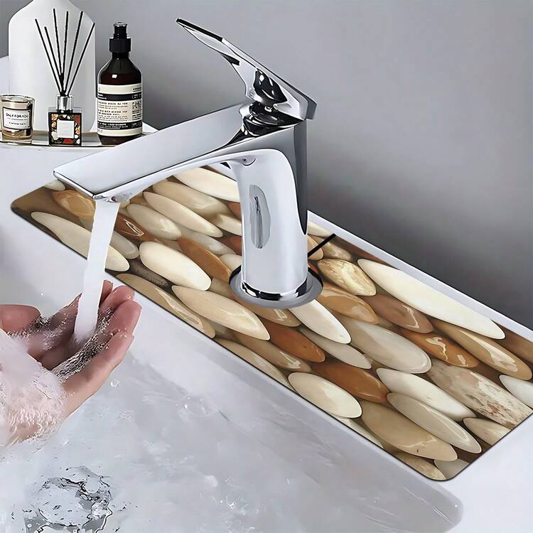 1 tấm lót vòi in họa tiết sỏi, chất liệu polyester bền, nhanh khô, dễ vệ sinh, phù hợp cho nhà bếp và phòng tắm, dễ lắp đặt, trang trí hàng ngày, quà tặng, thảm phòng tắm, thảm lót vòi bền, phụ kiện vòi nước - Nhiều màu - Xem 3