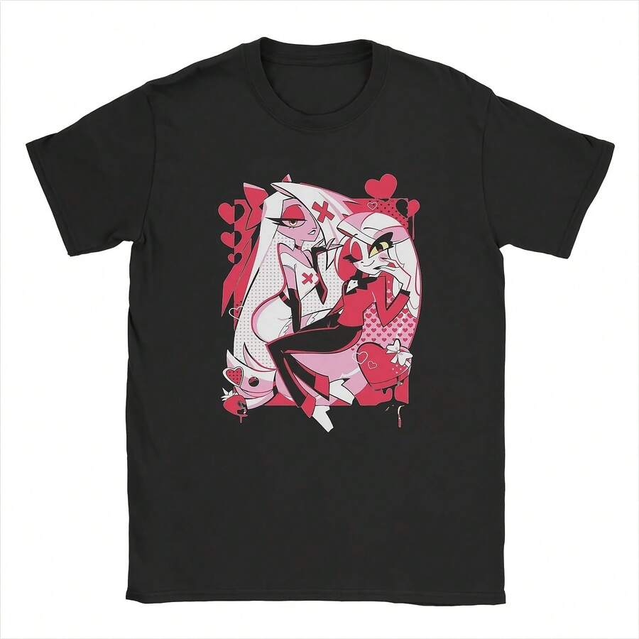 Nueva camisa 100% de algodón Hazbin Hotel Vaggie para hombre, camisetas gráficas de anime Y2k, camiseta hawaiana de calle popular de moda estilo Harajuku - forma - Ver 1