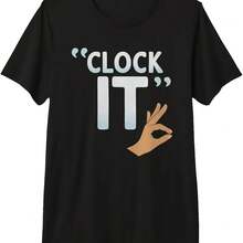 Camiseta informal de manga corta y cuello redondo para mujer con estampado gráfico "Clock It" - Negro - Ver 2