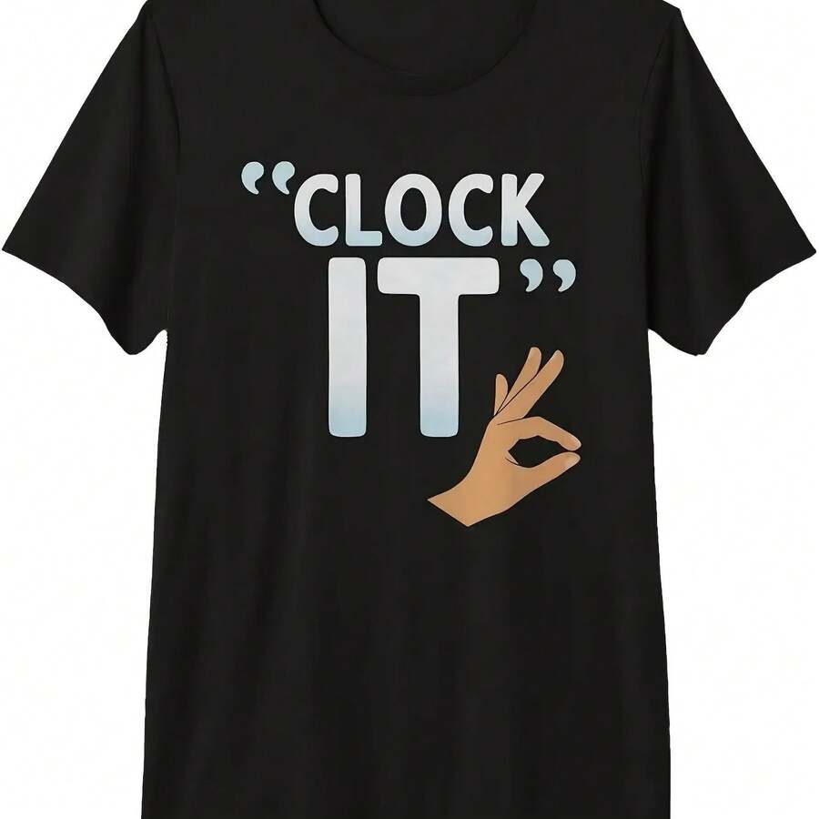 Camiseta informal de manga corta y cuello redondo para mujer con estampado gráfico "Clock It"