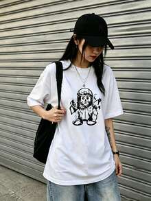 Envío local:Playera Blanca para Mujer con Estampado de Astronauta, Camiseta Básica Manga Corta Cuello Redondo Cómoda para Verano, Estilo Casual Urbano - Blanco - Ver 1