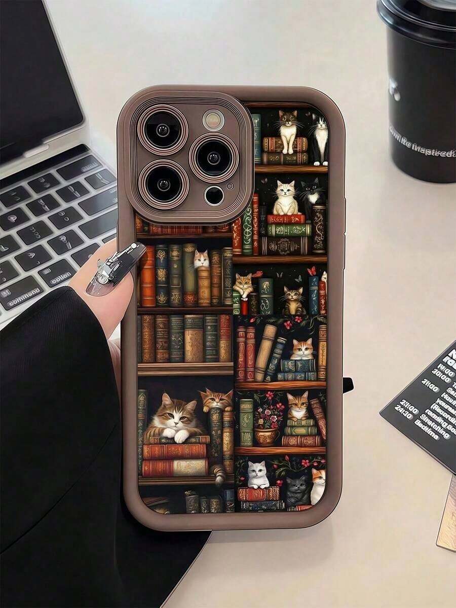 Free Shipping, Excluding Lanyard And Stand. Local Shipping In Mexico, Delivery In 4 Days. 1 Shockproof TPU Phone Case With Retro Bookshelf Design, Compatible With 16, 15, 14, 13, 12, 11 Pro, Series, Water Resistant, Drop Resistant, And Scratch Resistant. - Multicolor 8 - View 1