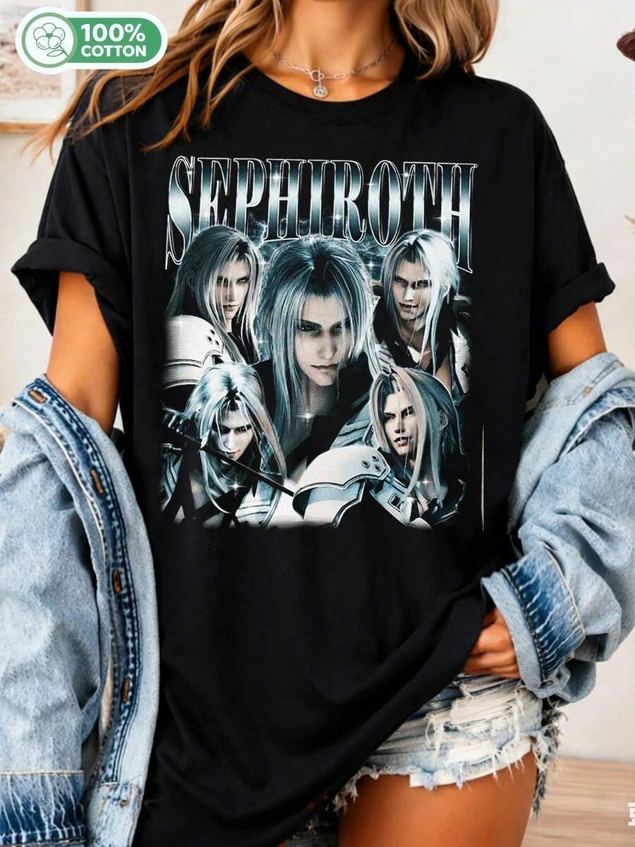 Vintage Sephiroth T-Shirt From The 90s, Bootleg Graphic Style, A Tribute Gift To VII Sephiroth For Men And Women, Unisex T-Shirt - Black - View 1