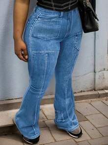 Women's Slims Classic Straight Leg Jean,Multi-Pocket Design,Zipper Fly Closure Utility Jeans - 淺色水洗藍 - 查看 4