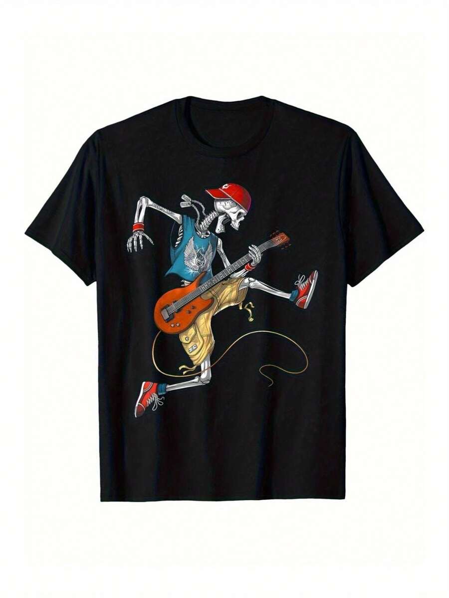 Camiseta unisex, VacacionesRegaloVintageCráneoGuitarraMúsicaMasculinoyMujerRocaBandaCamisetasHalloweenCamisetasRetroHumor,,ropademujerblusasparadamacasualescamisasdemujerblusablusasparamujercamisas, GráficasimpresoAmigable con la piel, estilo de los 90Retro, Ropa Urbana, De ModacasualCamisetas, GráficasimpresoAmigable con la piel, estilo de los 90Retro, Ropa Urbana, De Modacasualcamisetas - Negro - Ver 1
