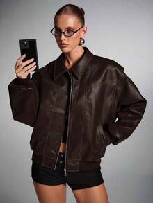 Chaqueta marrón de moda para mujer para ir al trabajo, otoño - Café integral - Ver 10