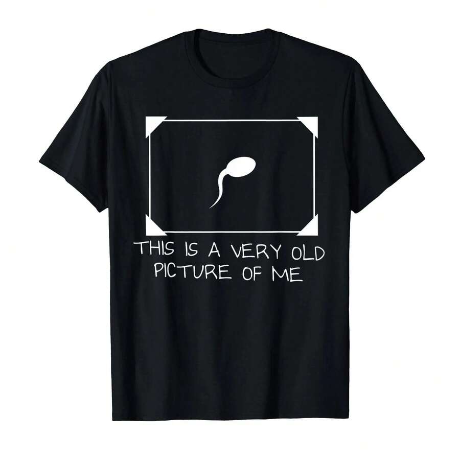 Camiseta divertida con gráfico de esperma | Camiseta Casual 'Una Foto Muy Antigua de Mí' | Ropa Urbana Unisex de Moda - Negro - Ver 1