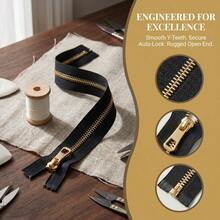 3pcs #5 Metal Zipper, Single Head Open-End Zipper With Lock For Jackets, Coats, Down Jackets, Light Gold Color, Practical & Durable, High Cost-Performance - A - View 7