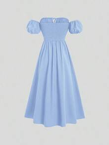 YHHSweetra Vestido maxi de mujer estilo burdeos con hombros descubiertos y tejido de sarga a la modaYHH - Azul - Ver 2