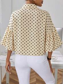 Camisa de manga abullonada con estampado floral en todo el diseño - Albaricoque - Ver 2
