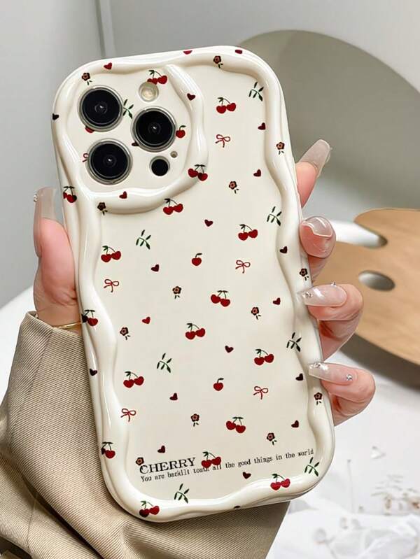 1个彩色彩绘甜樱桃蝴蝶结图案手机壳，兼容荣耀、Note 11/12/13/14、A3/14C/13C/13/12C/12 4G、14T Pro/14T/11 Lite、11/12/13/14/15/16系列、16/15/14/13/12/11 Pro Max Xs/Xr/X/7/8/Plus、Galaxy S22/S22+/S22 Ultra、S23/S23+/S23 FE/S23 Ultra、S24/S24 Plus/S24 Ultra、A35/A05s/A15/A53/A54/A05/A51/A55/A56/A71/A72/A73/A33/A32/A14