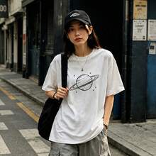 Envío local:Playera para Mujer Blanca con Estampado de Planeta, Camiseta Manga Corta Básica Cómoda para Verano y Estilo Casual - Blanco - Ver 6