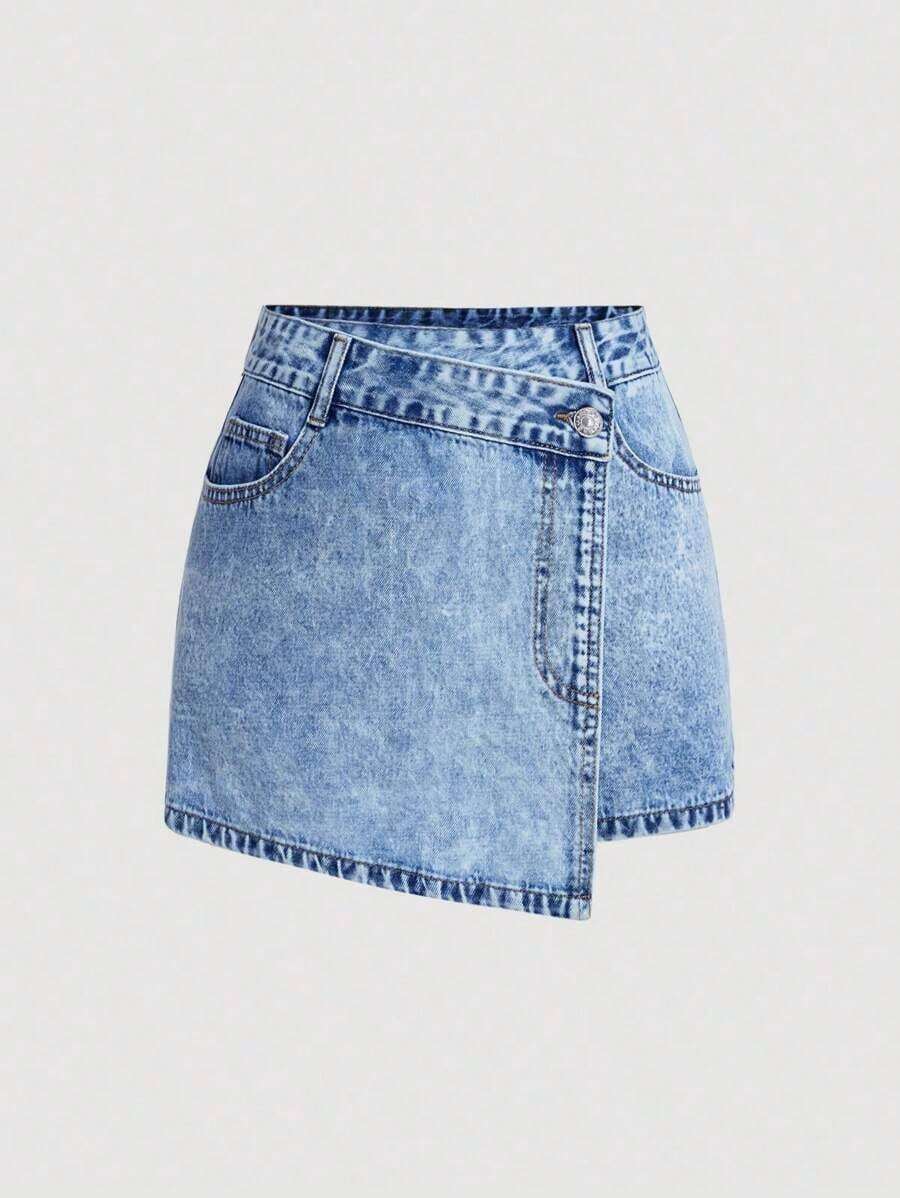 MOD Pantalones cortos de mezclilla sencillos y lisos para mujer, shorts vaqueros de verano - Lavado ligero - Ver 1