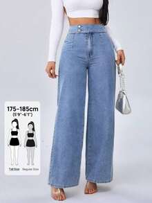 Tall Pantalones vaqueros para mujer de cintura alta, estilo casual, pierna ancha y recta, color azul, para mujeres de estatura alta - Azul lavado medio 2 - Ver 10