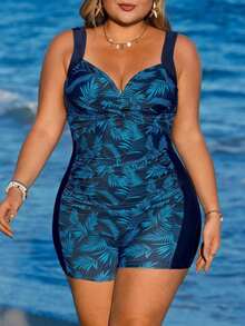 Swim SPRTY Traje de baño de una pieza con control de barriga y escote halter para mujeres de talla grande para la playa y el resort - Multicolor 2 - Ver 3